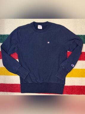 VTG 70s Champion Reverse Weave Navy Blue Blank Crewneck Sweatshirt SMALL